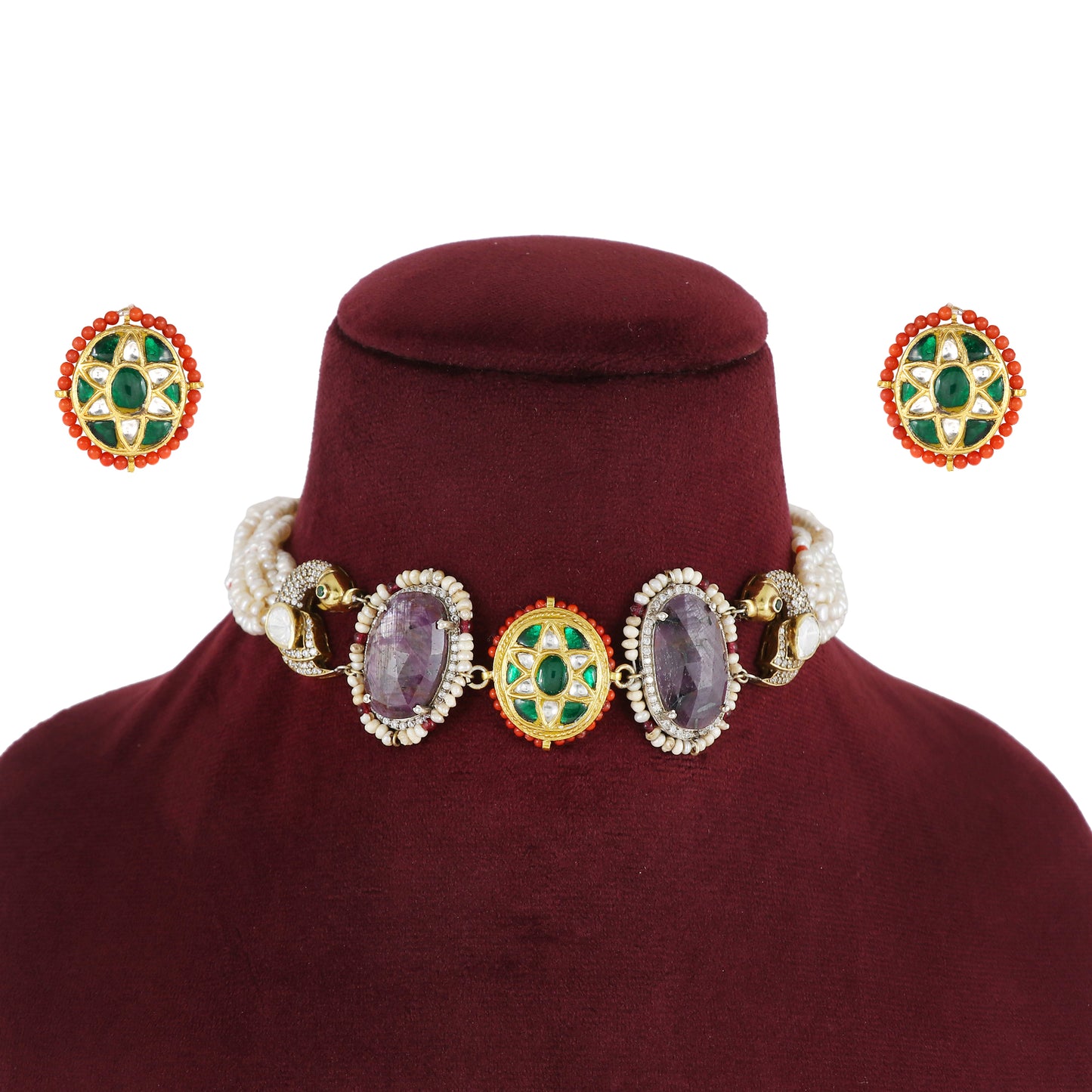Sappire Choker set with pearls