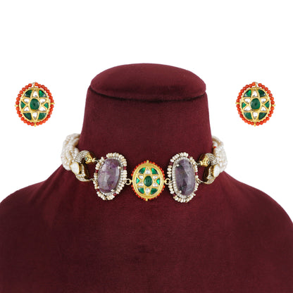 Sappire Choker set with pearls