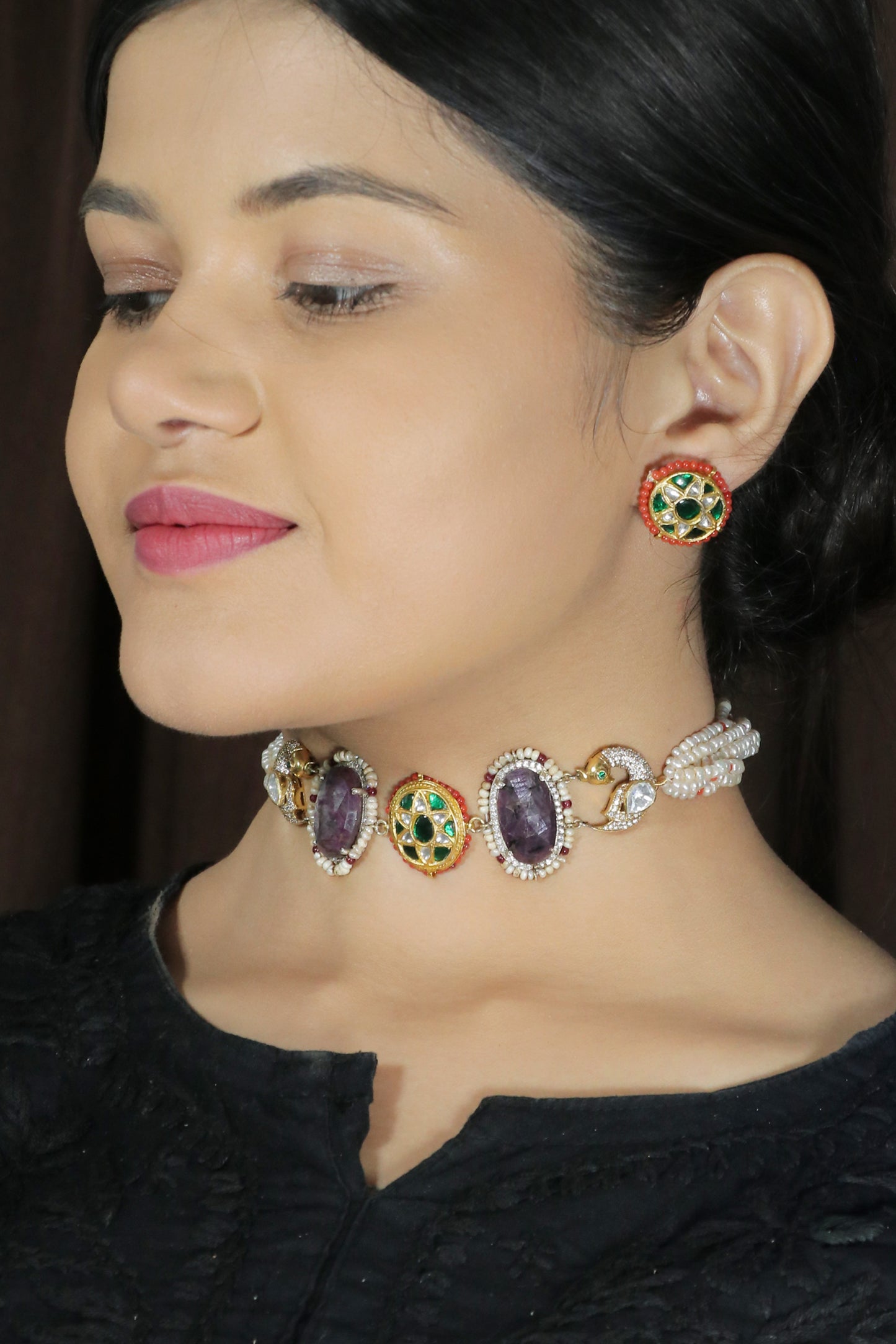 Sappire Choker set with pearls