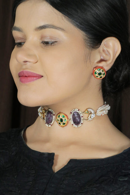 Sappire Choker set with pearls