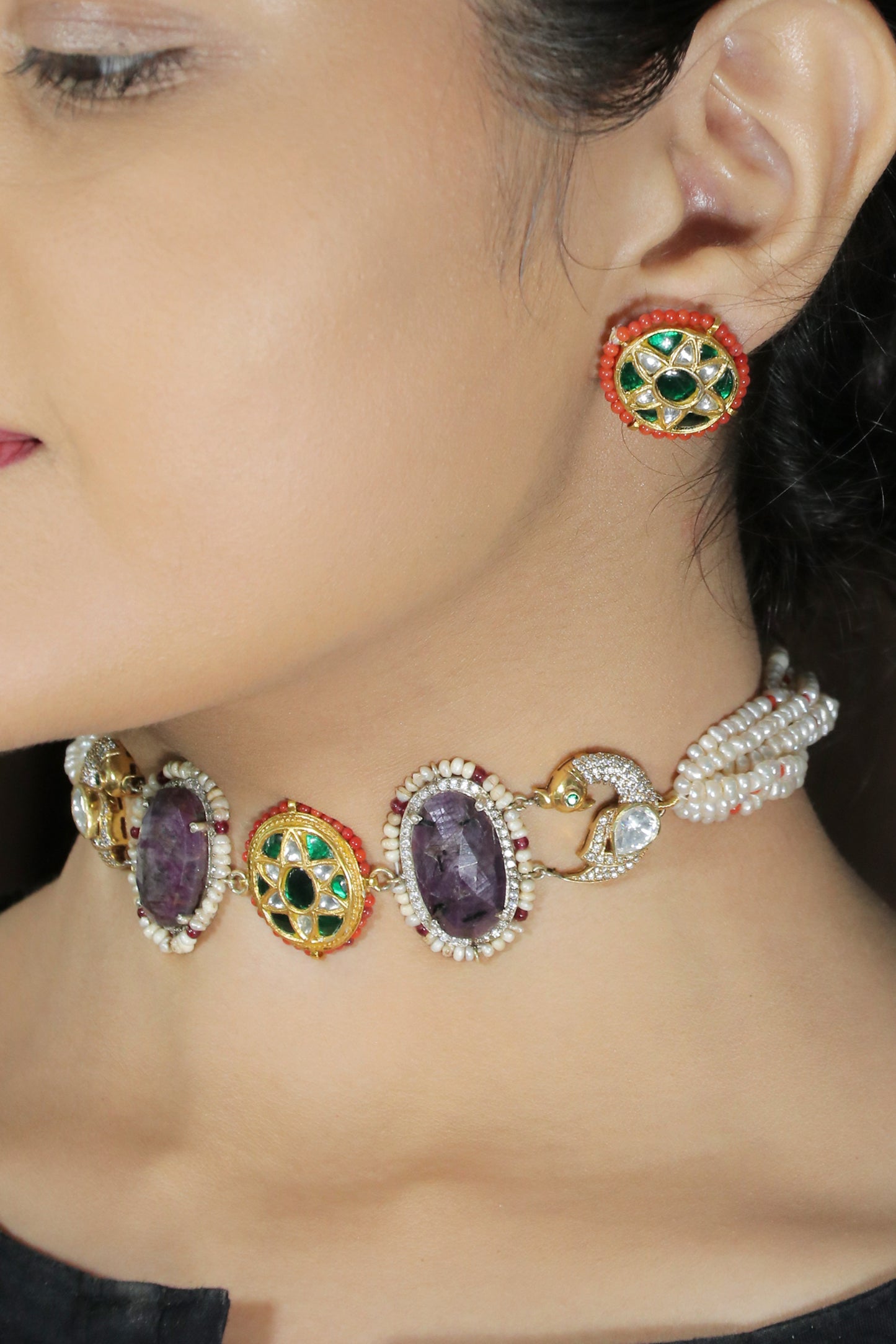Sappire Choker set with pearls
