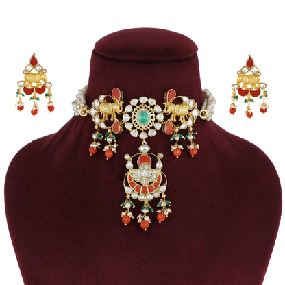 Coral and Kundan Choker Set