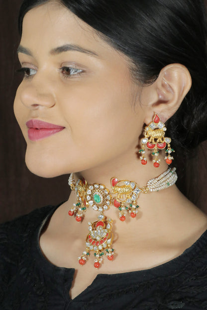 Coral and Kundan Choker Set