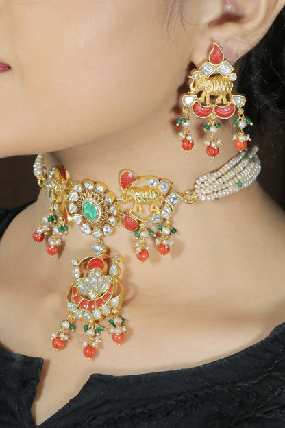 Coral and Kundan Choker Set