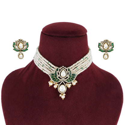 Green Lotus Moissanite and Kundan Choker set