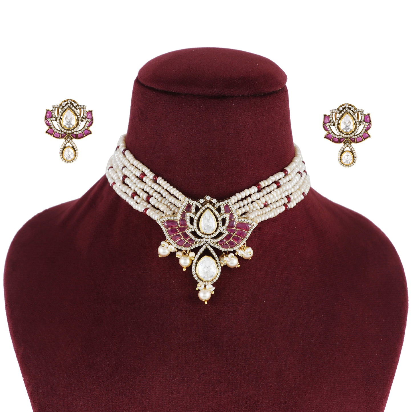 Green Lotus Moissanite and Kundan Choker set