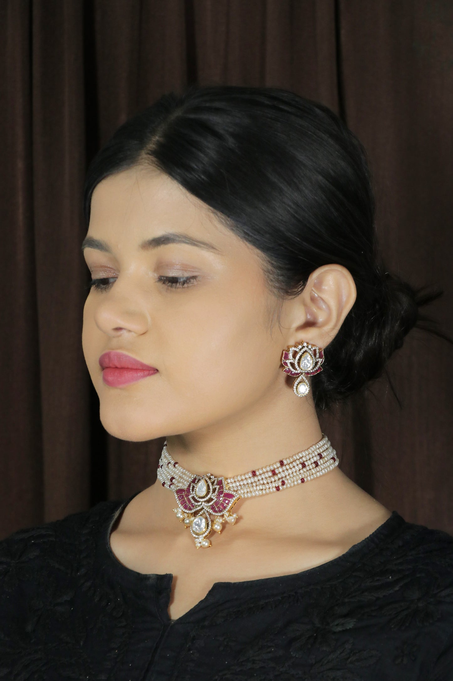 Green Lotus Moissanite and Kundan Choker set