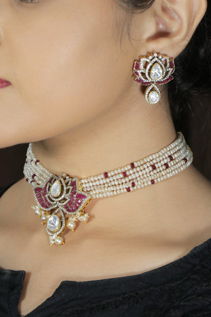 Green Lotus Moissanite and Kundan Choker set