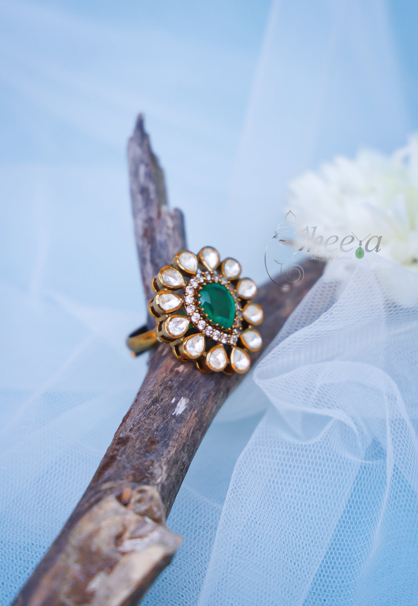 Green center with moissanite Ring