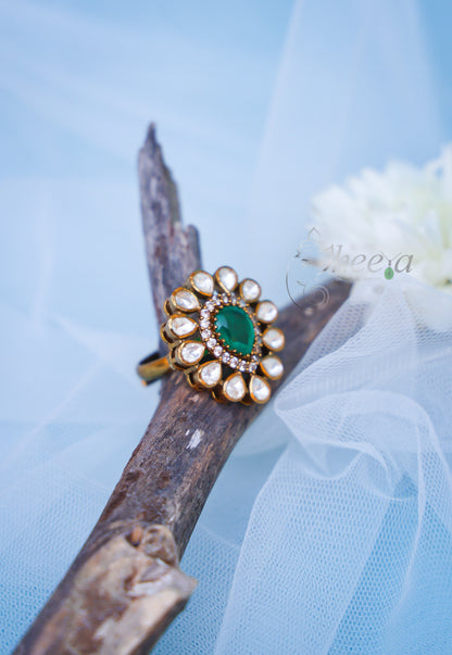 Green center with moissanite Ring