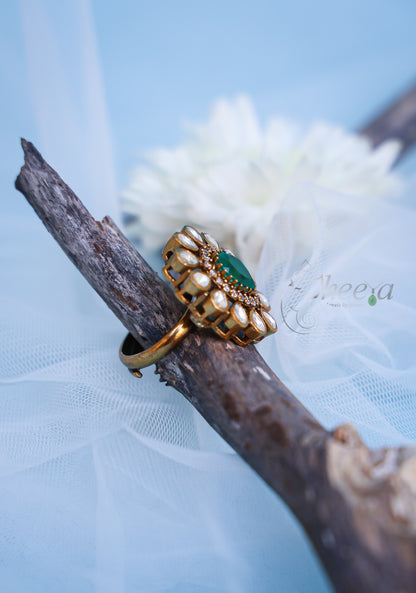 Green center with moissanite Ring