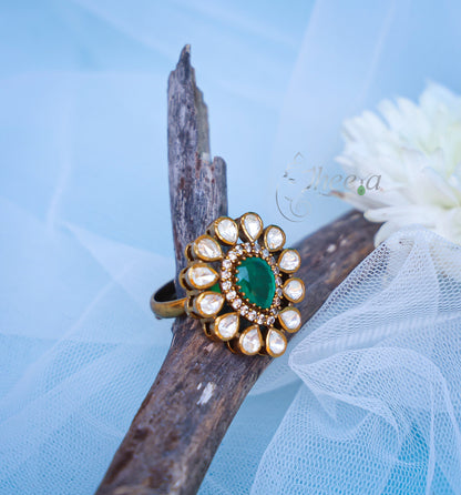 Green center with moissanite Ring