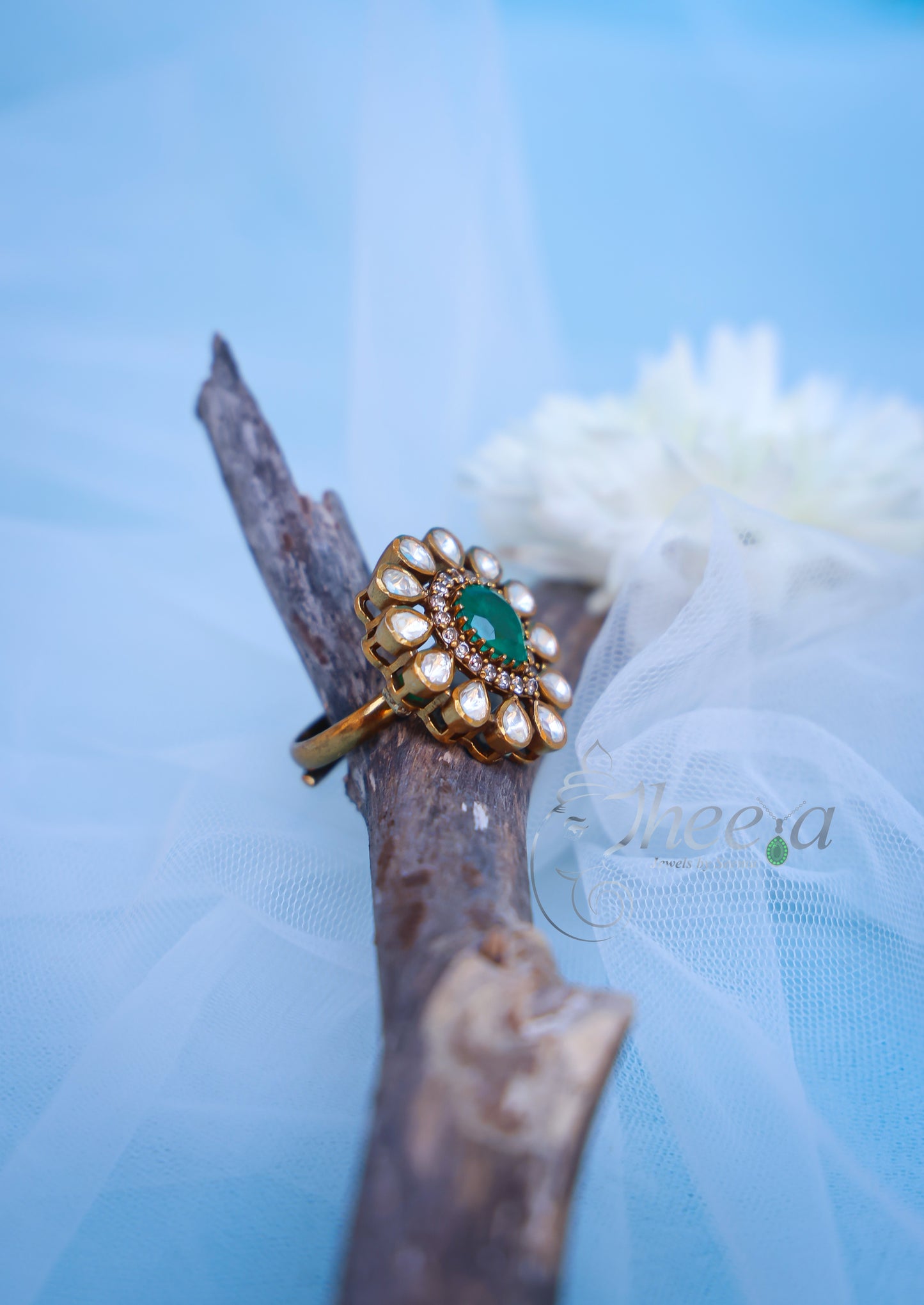 Green center with moissanite Ring