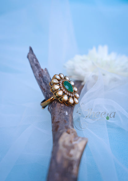 Green center with moissanite Ring