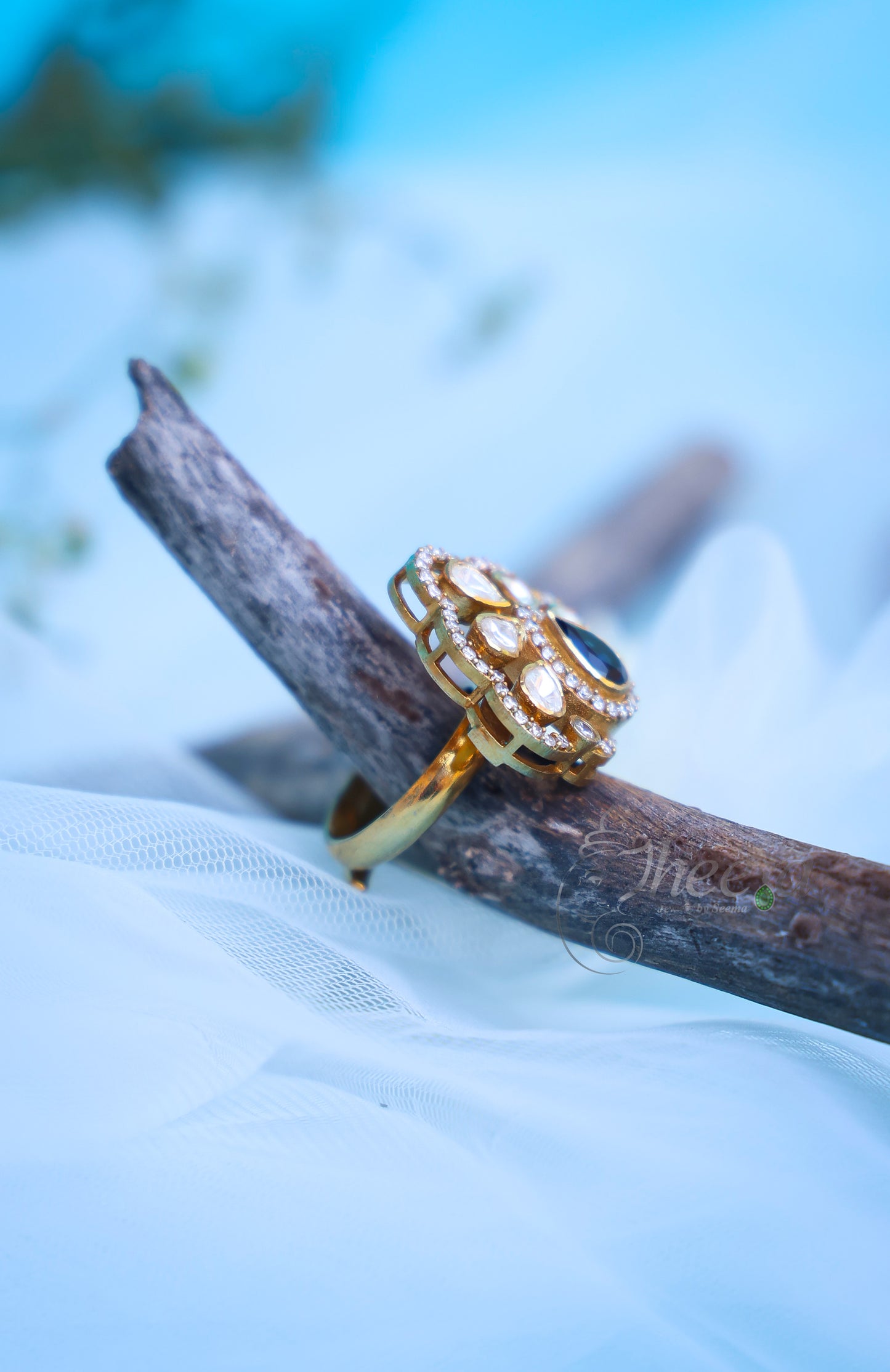 Sapphire blue with moissanite ring