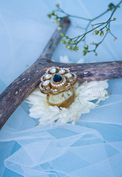 Sapphire blue with moissanite ring