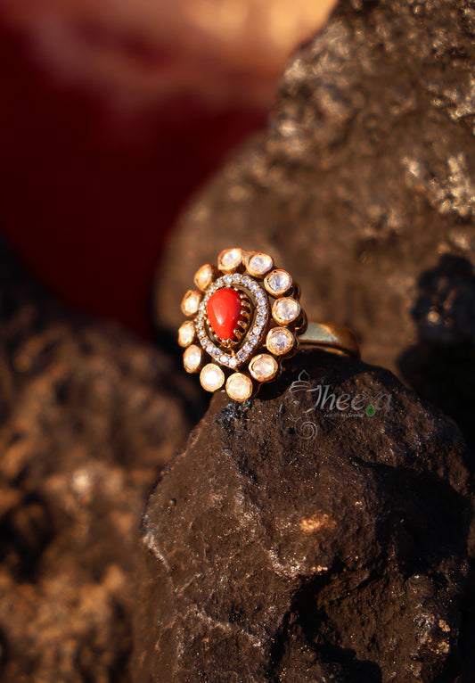 Coral with moissnaite Ring
