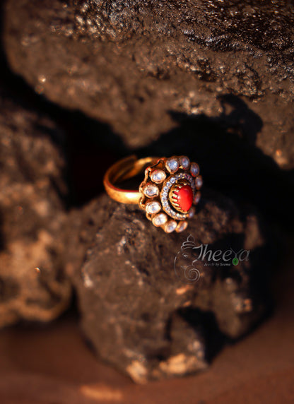 Coral with moissnaite Ring