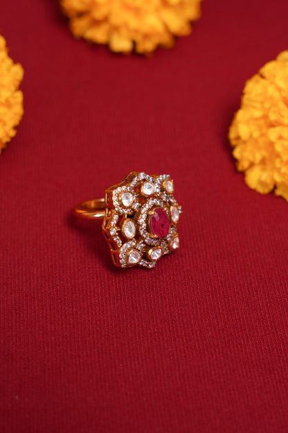 Moissanaite ring with red stone