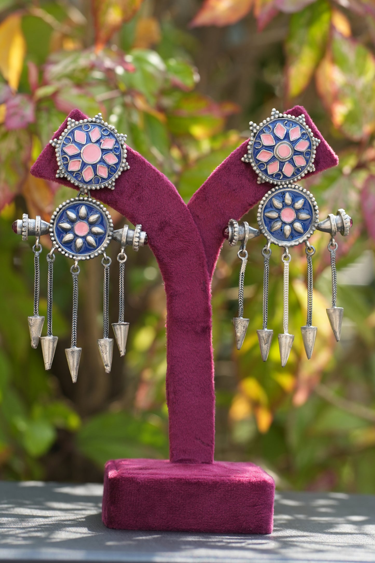 Vanya Dark blue n pink long earrings