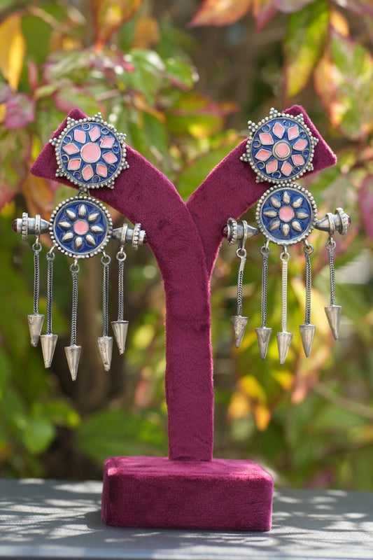 Vanya Dark blue n pink long earrings