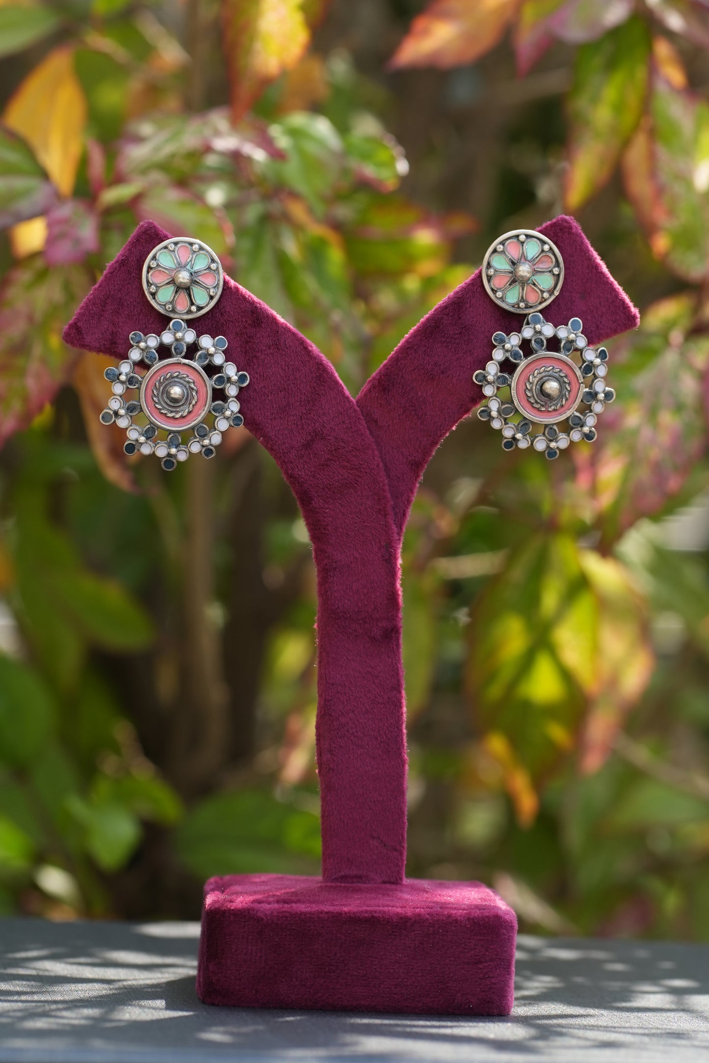 Vanya Blue n pink with ghungaroo earrings