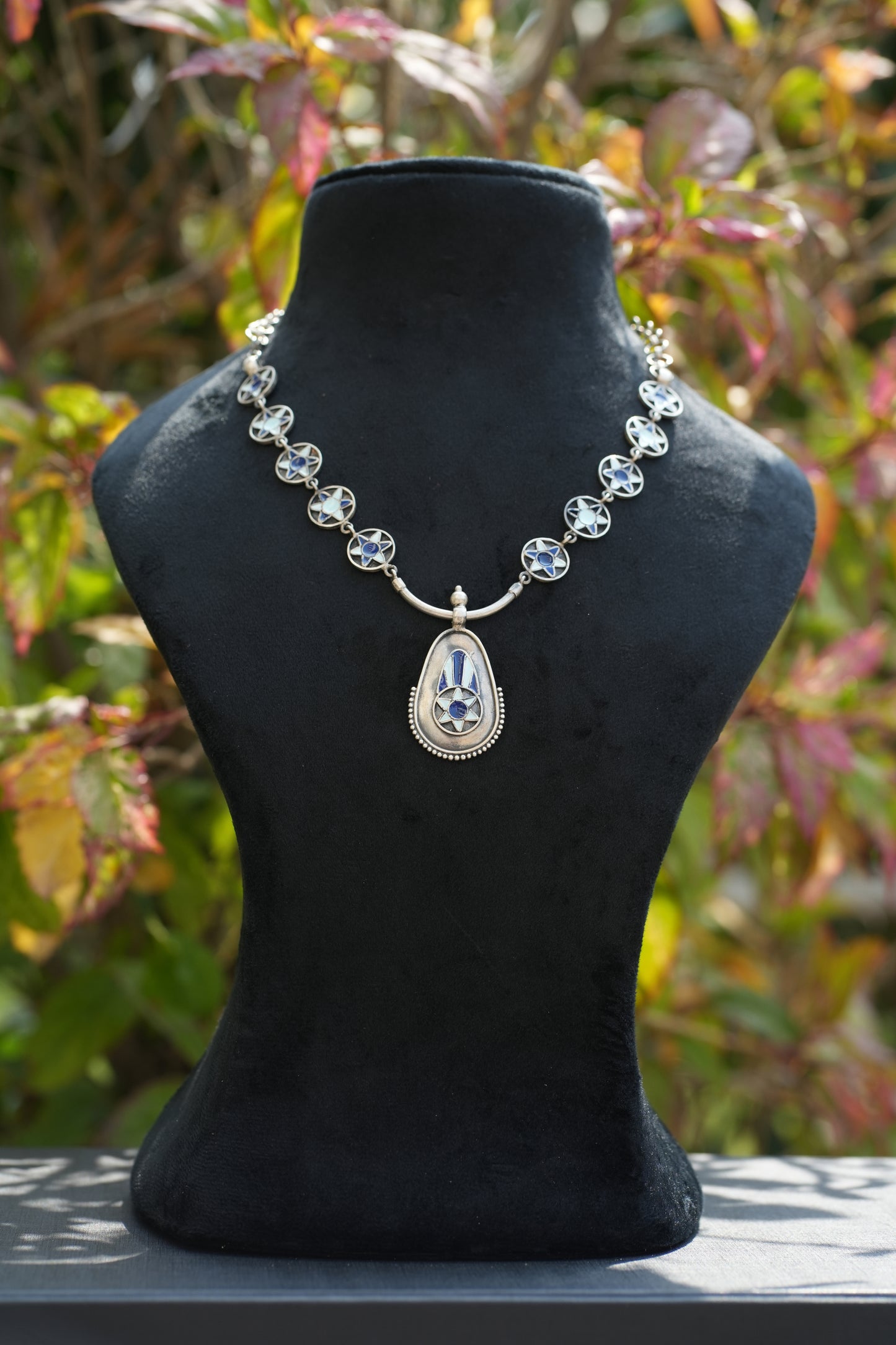 Vanya Light and dark blue oxidised necklace