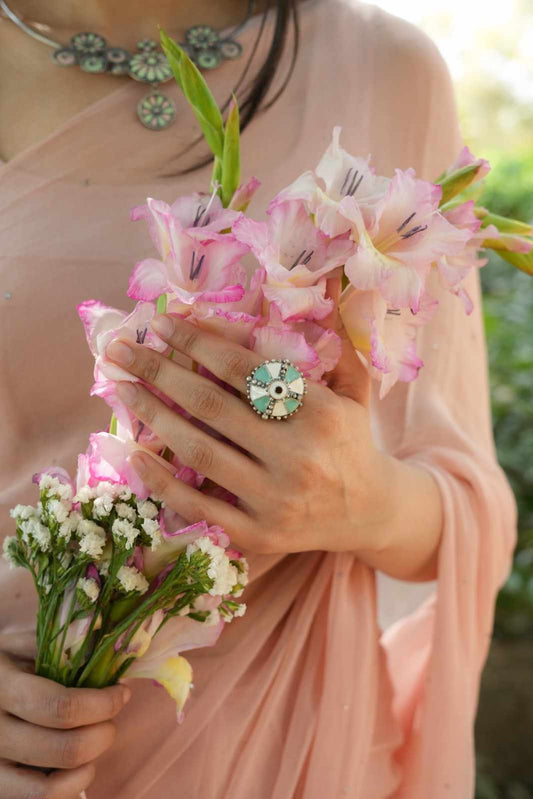 Vanya white n Mint Ring