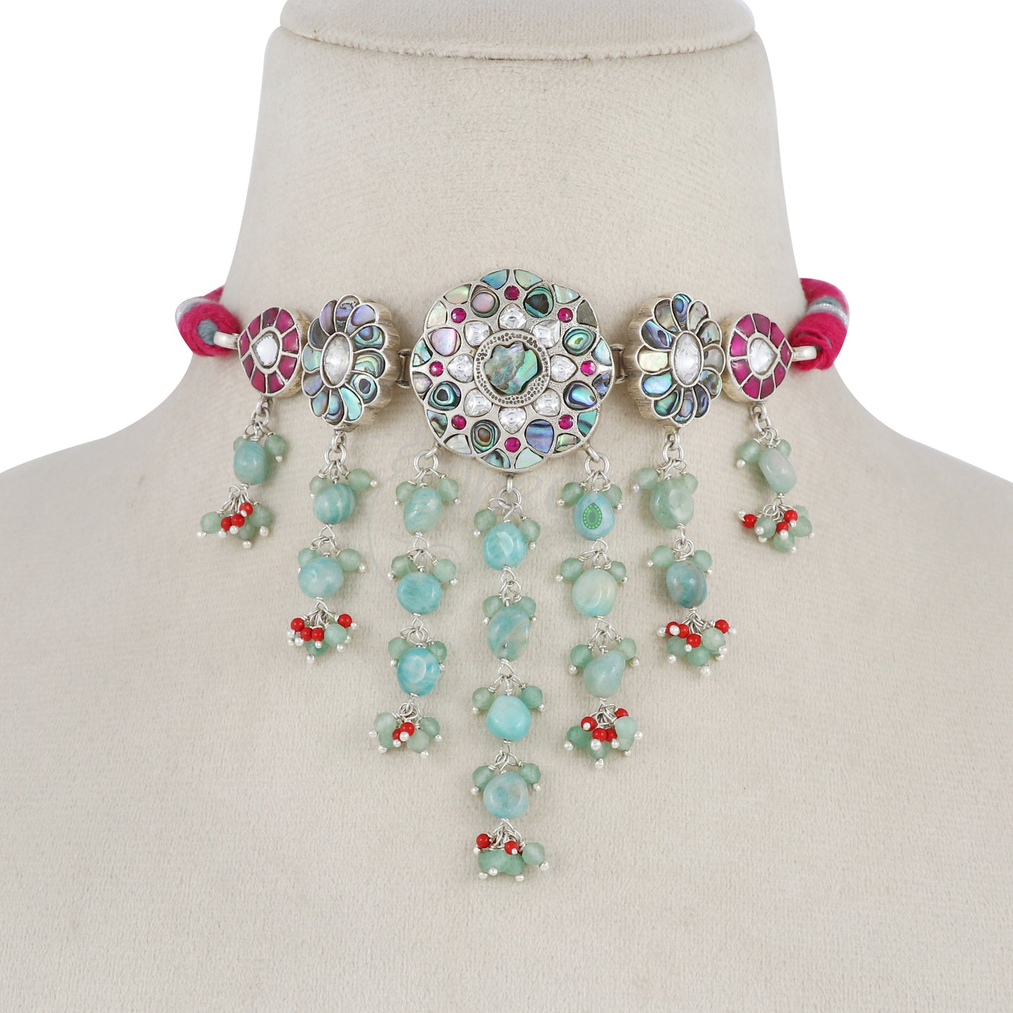 Mint green and MOP choker with kundans