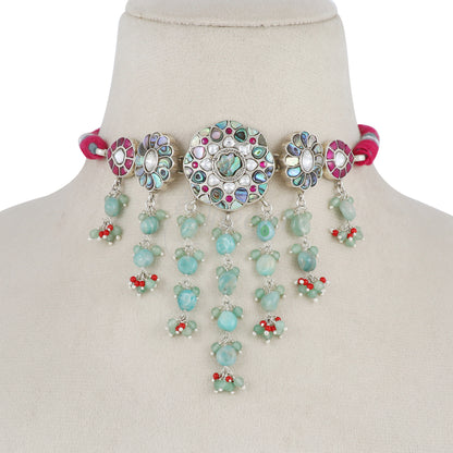 Mint green and MOP choker with kundans