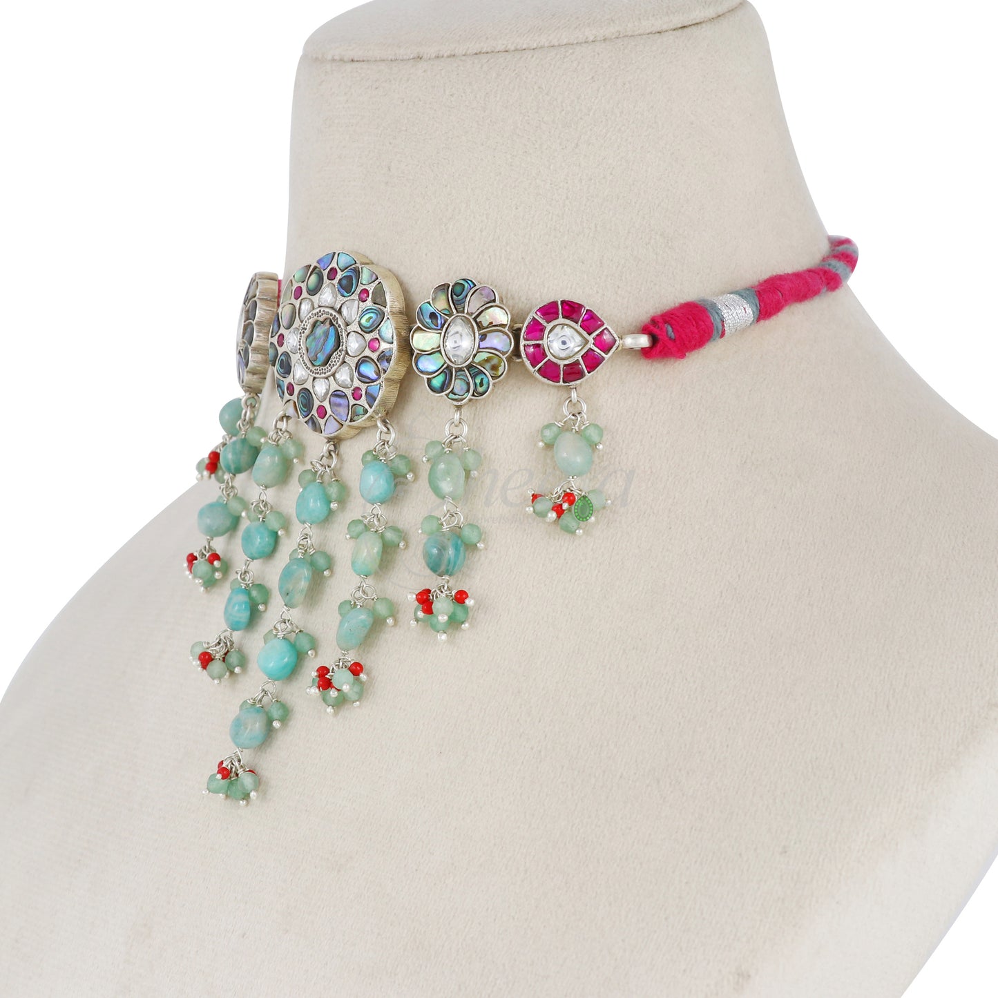 Mint green and MOP choker with kundans