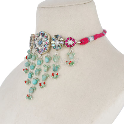 Mint green and MOP choker with kundans