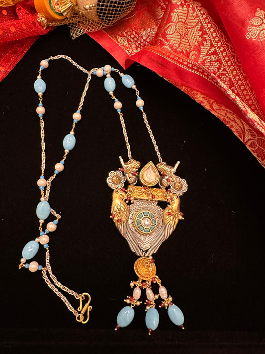 Fusion Turquoise beads dual tone necklace