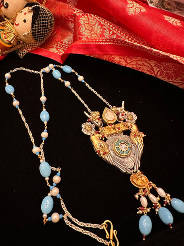 Fusion Turquoise beads dual tone necklace
