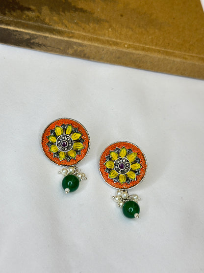 Meenakari yellow and orange earrings