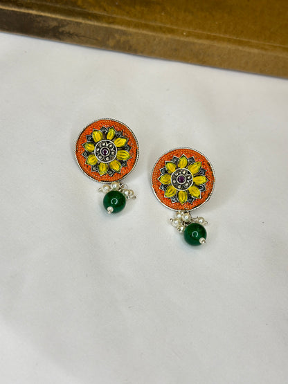 Meenakari yellow and orange earrings