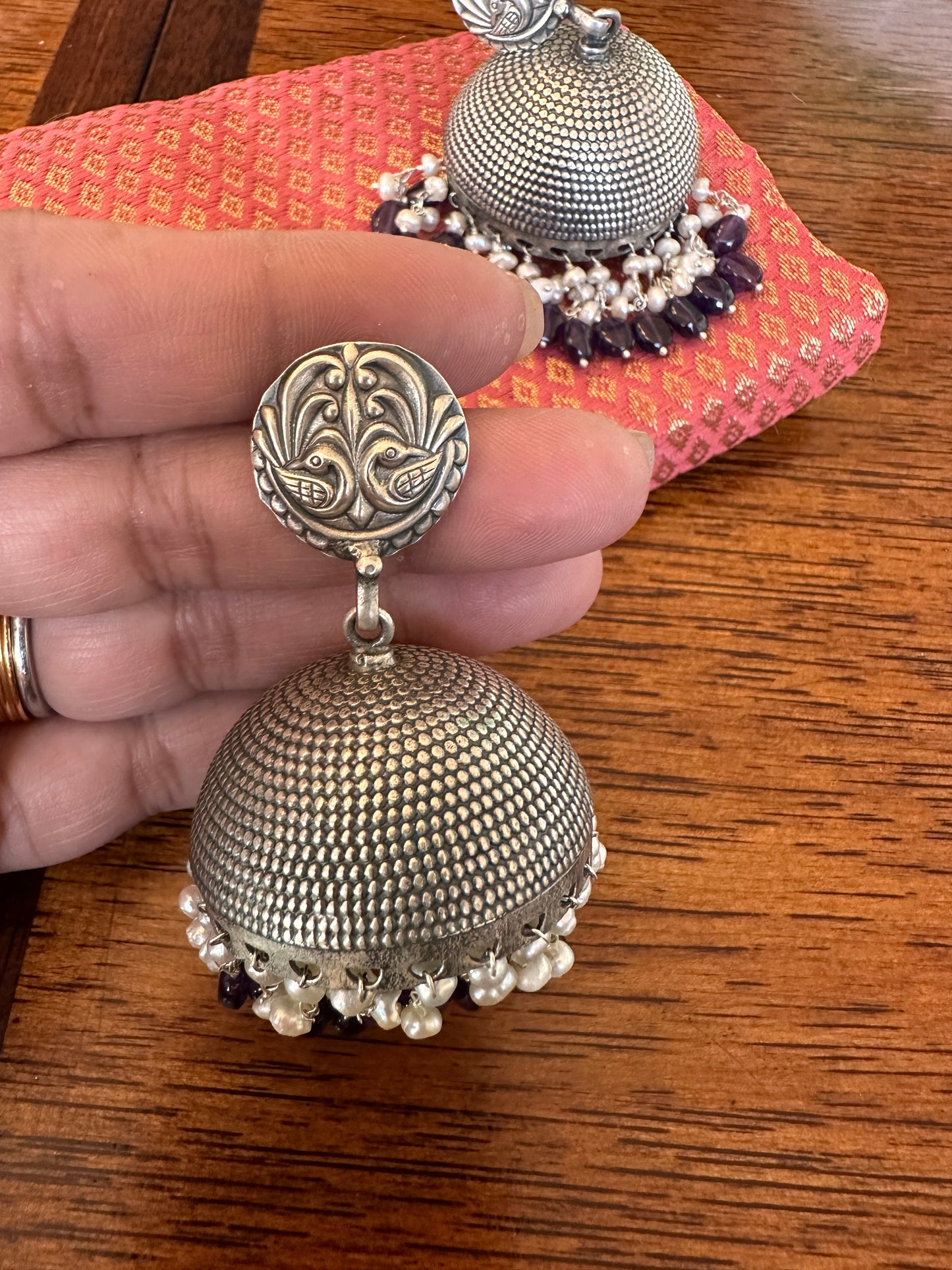 Big jhumka with amethyst beads