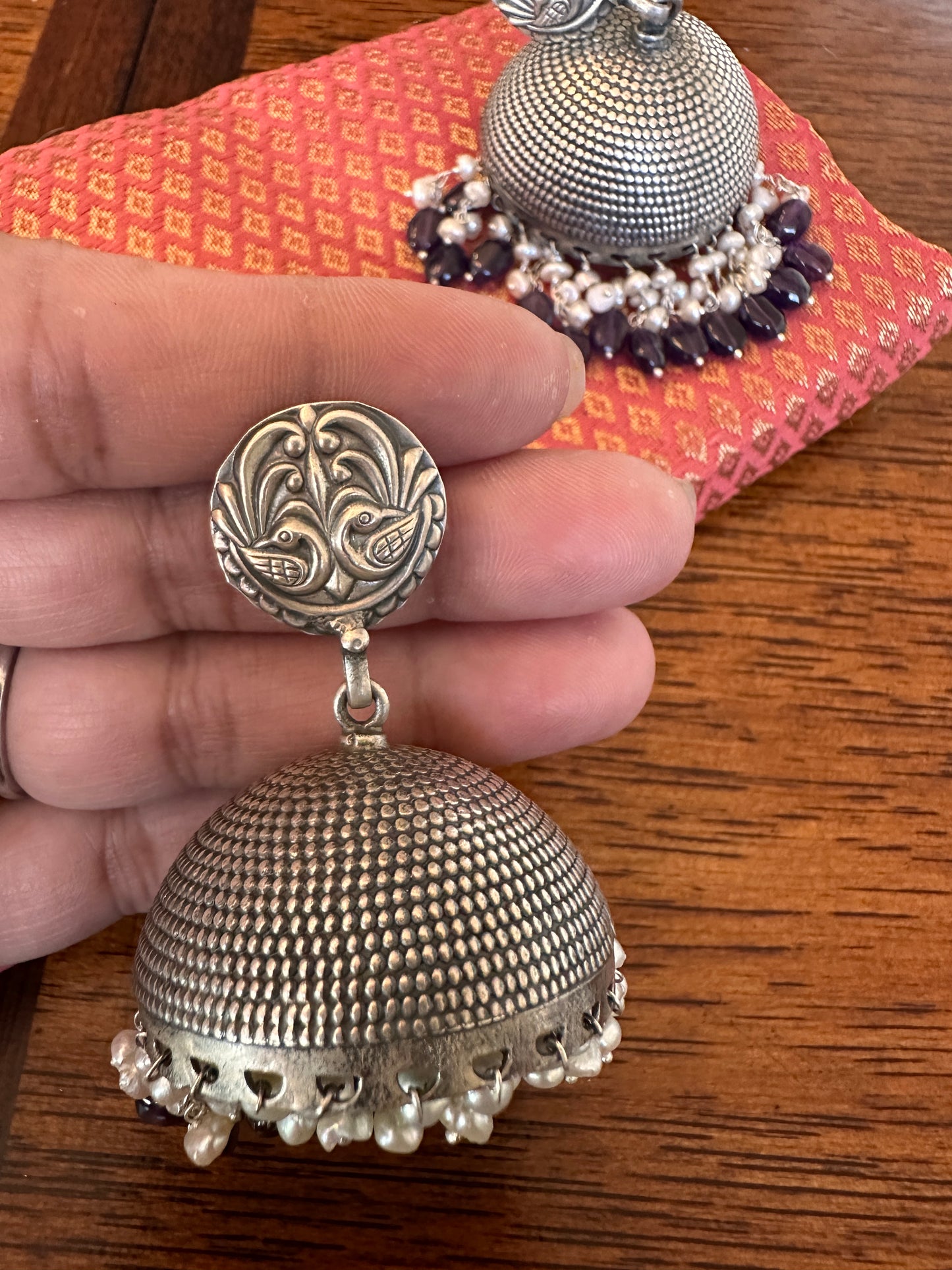 Big jhumka with amethyst beads