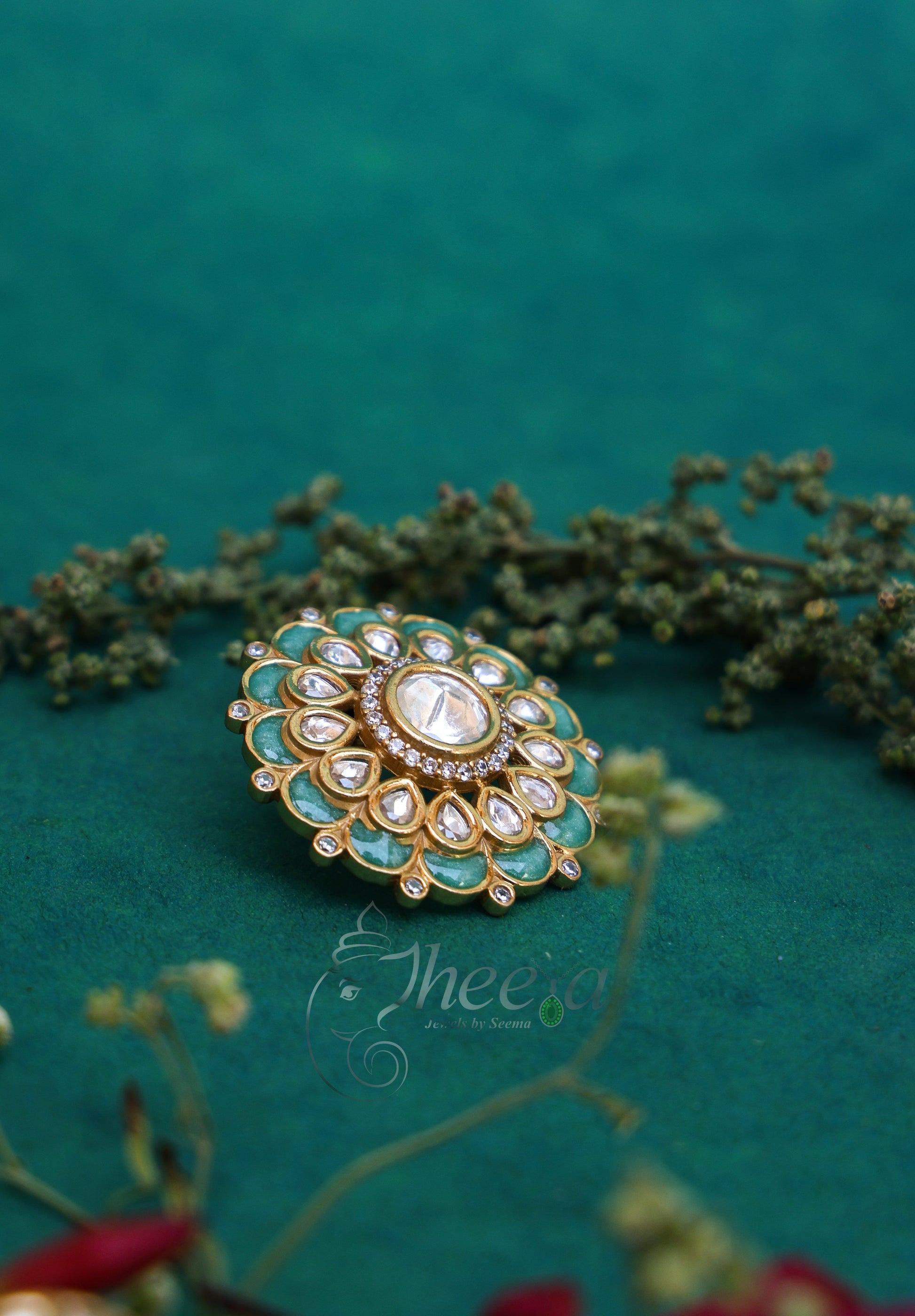 Riwaayat light green polki studs