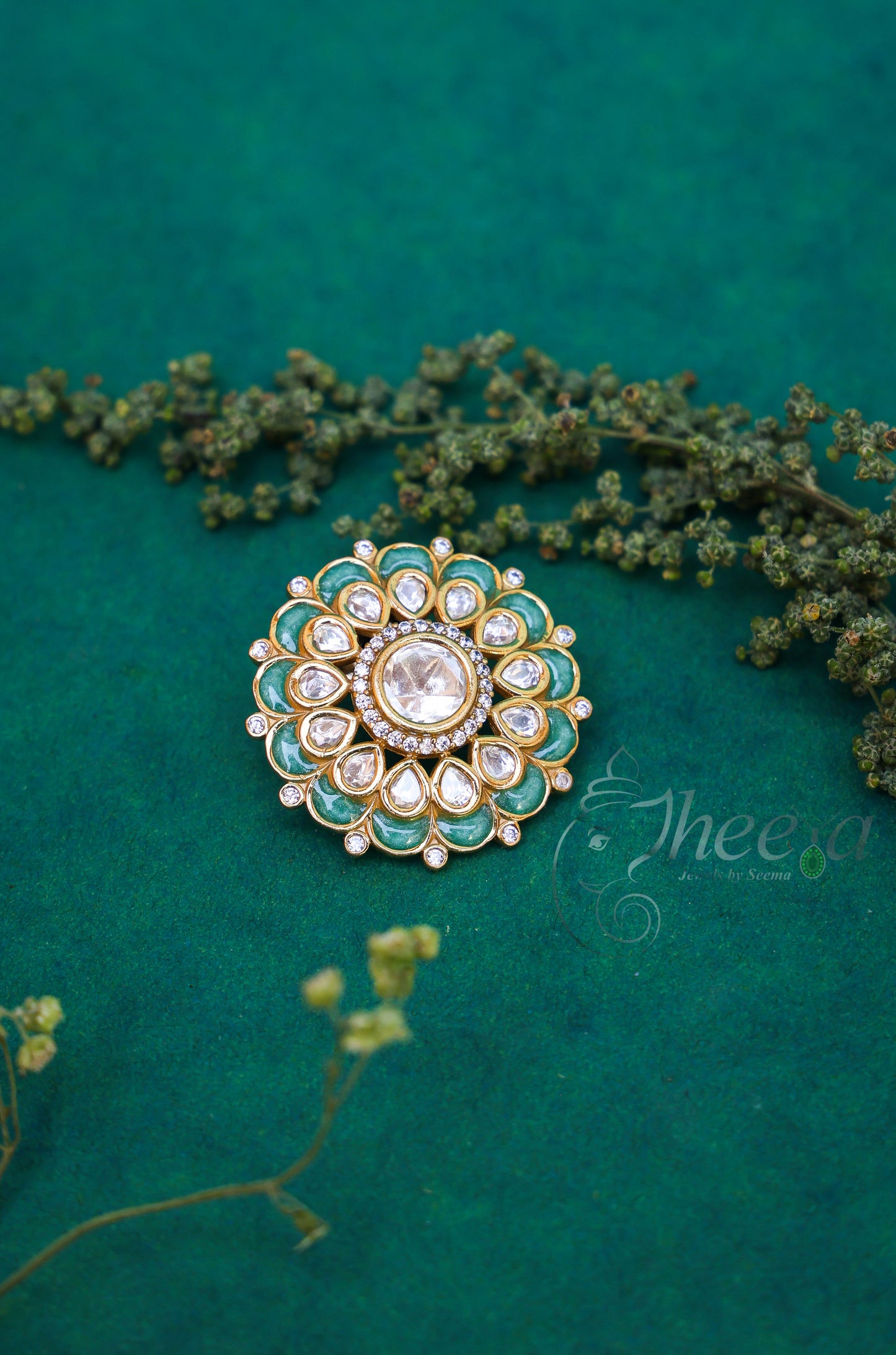 Riwaayat light green polki studs