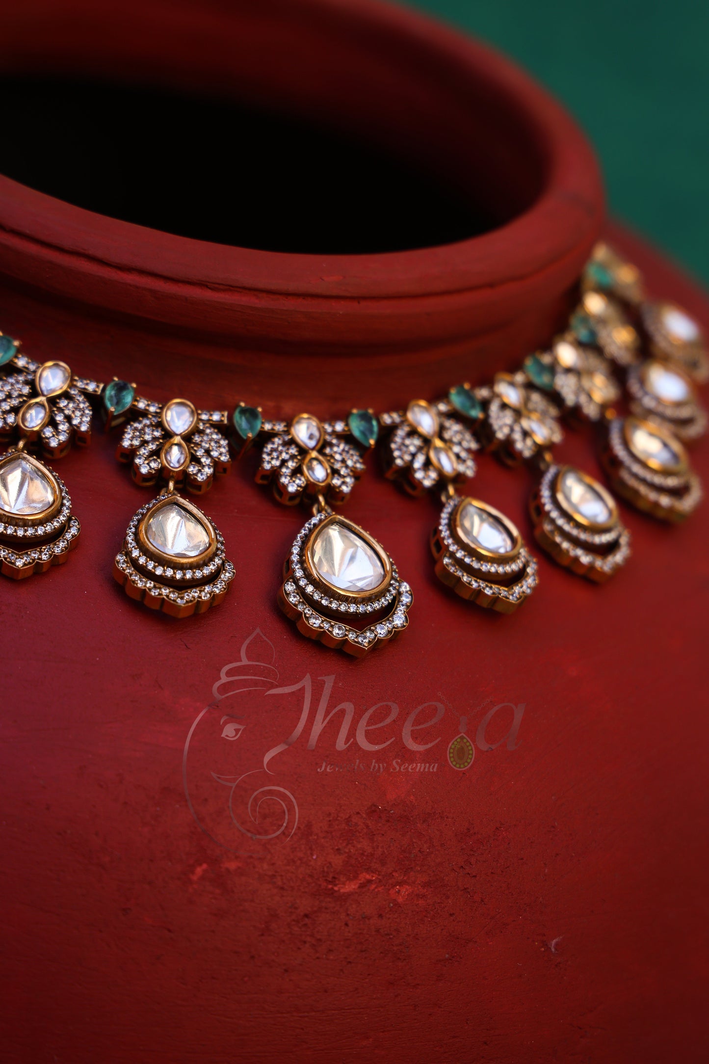 Riwaayat light green polki necklace