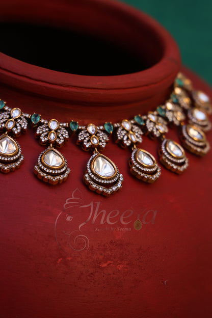 Riwaayat light green polki necklace