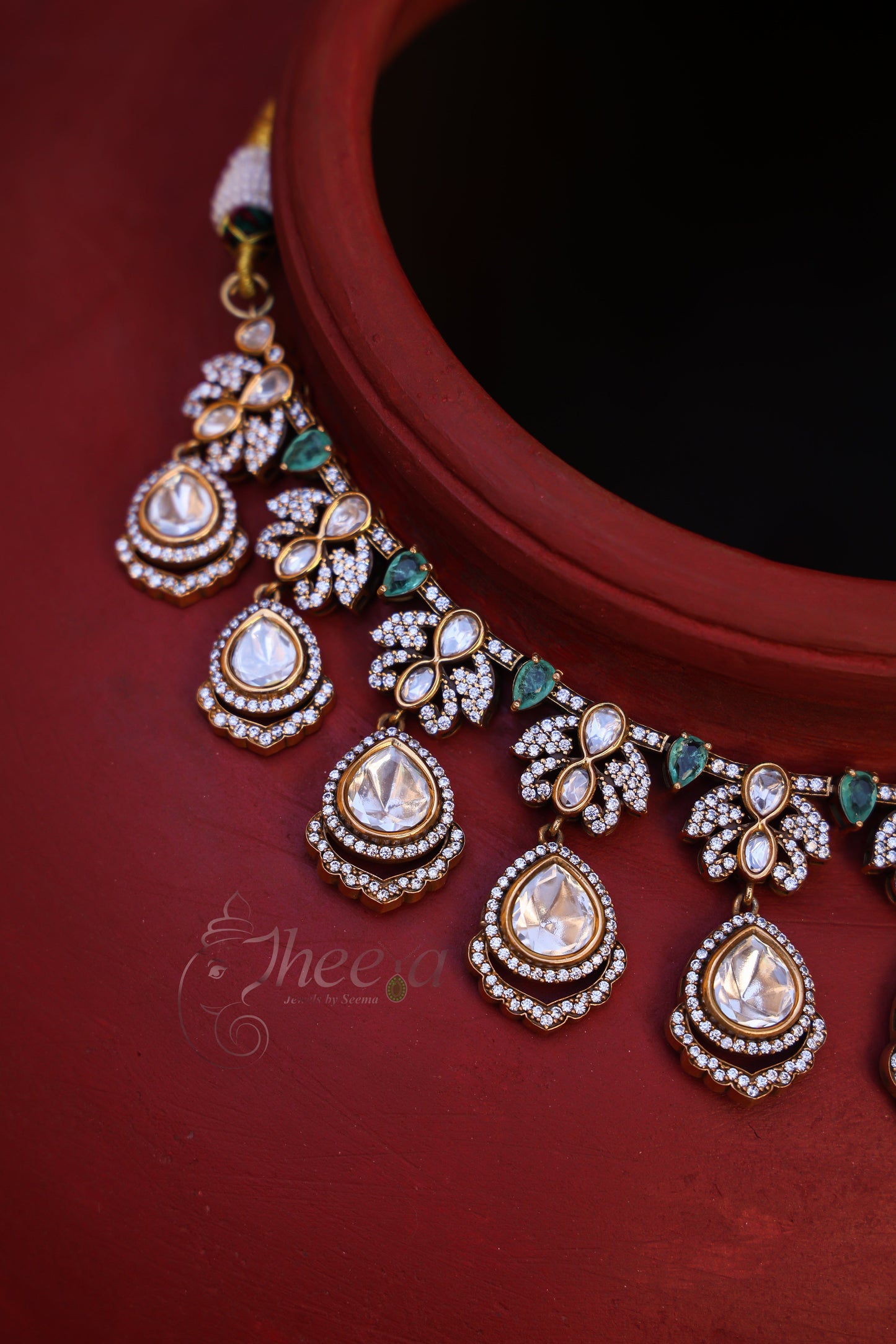 Riwaayat light green polki necklace
