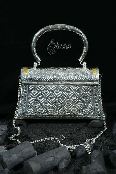 Dual Tone Bag with Mint stone with kundan overlay