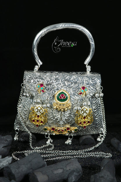 Green inlay work with beads and tassels