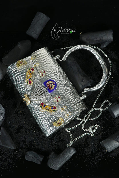 Royal Blue stone with peacock kundan in lay work