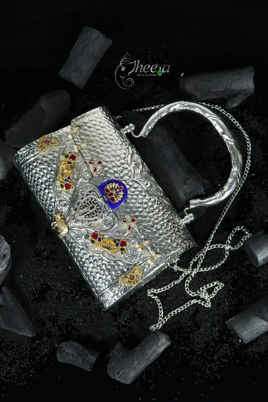 Royal Blue stone with peacock kundan in lay work