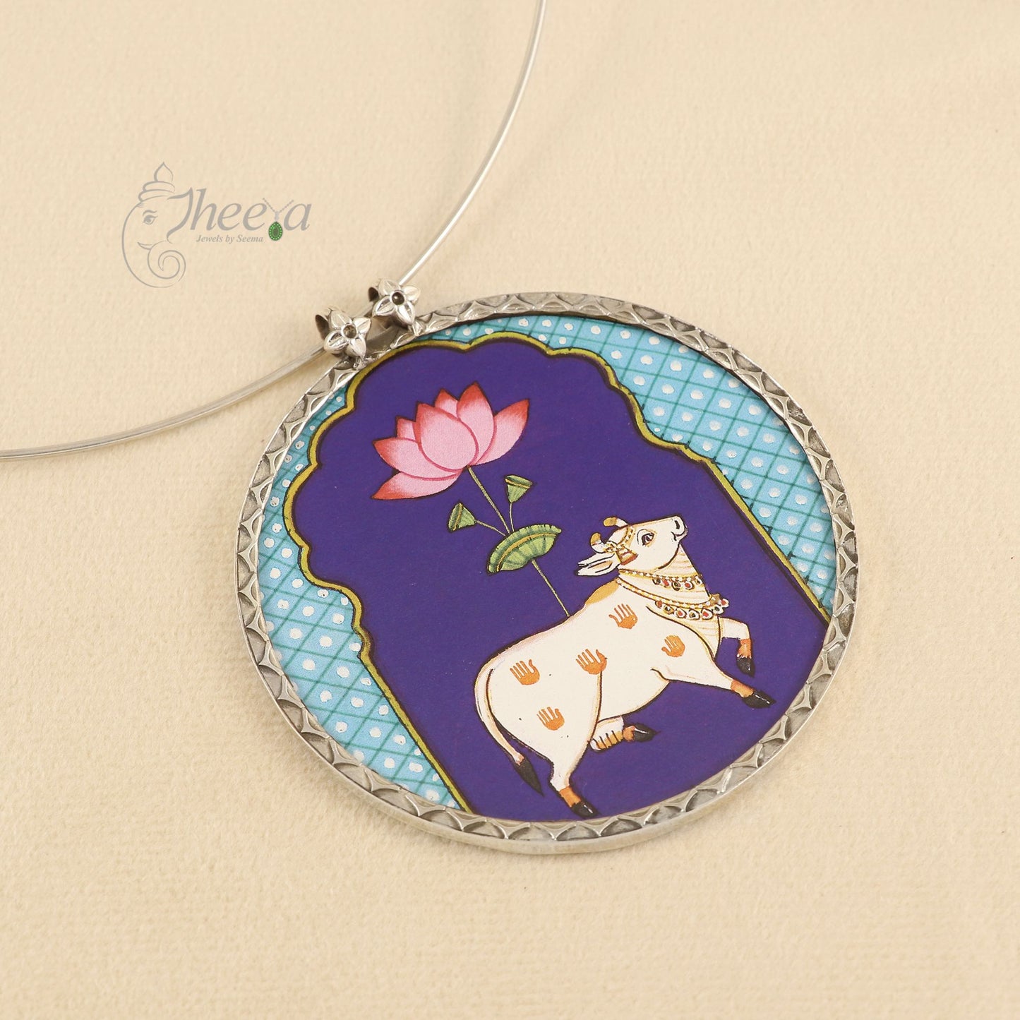 Pichwai design hand painted pendant