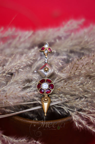Dual tone red kundan earrings