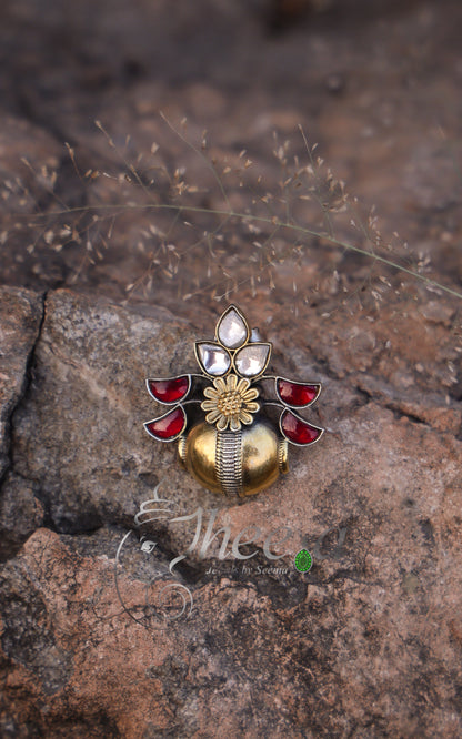Red flower pot dual tone earrings